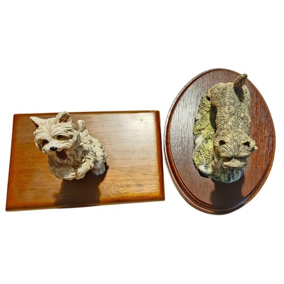 2 Northumbria Collection Carin Terrier Figurines On Wooden Bases Handmade In Eng - Picture 3 of 10